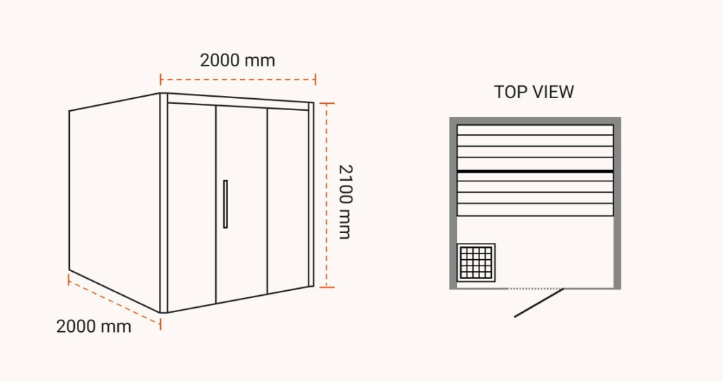 Elena Indoor Sauna - Large - Dimensions and Top View