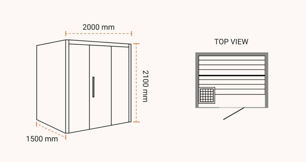 Elena Indoor Sauna - Regular - Dimensions and Top View